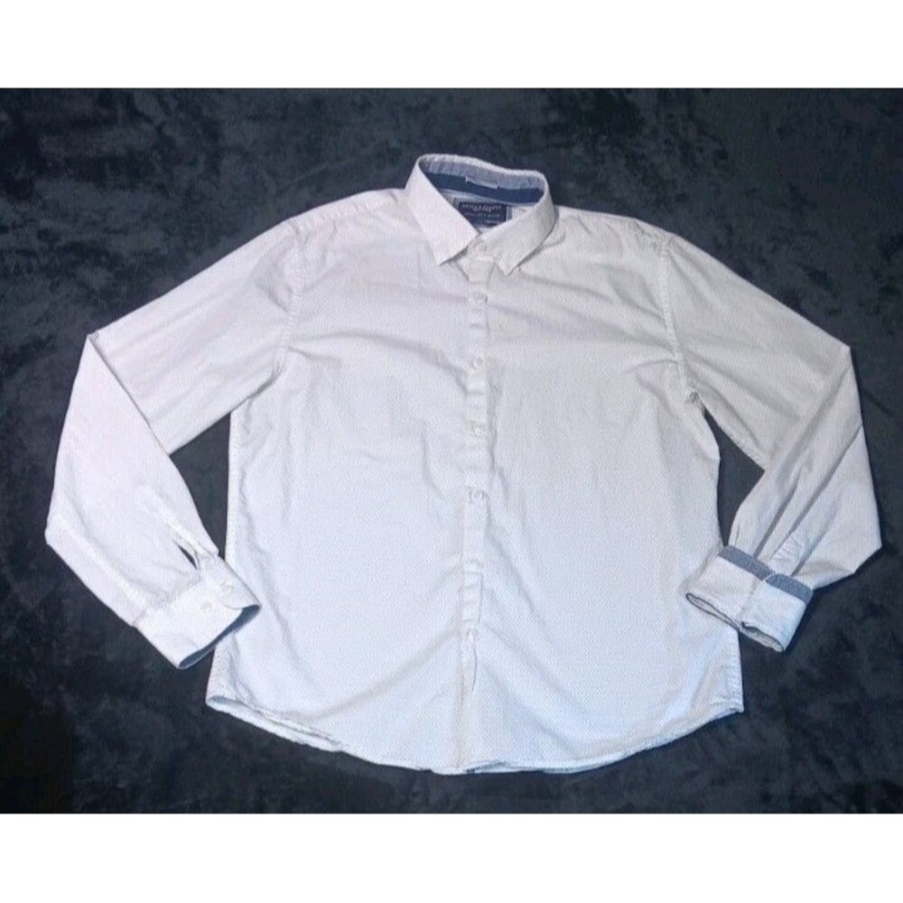 Denim Flower Ricky Singh Slim Fit Long Sleeve Button Up Shirt M White Micro Dot